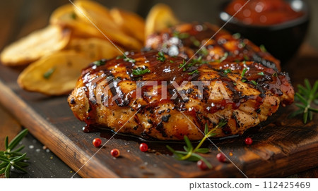 Close up of delicious grilled steak. Western food concept. Close up of delicious grilled steak. Western food concept. 112425469