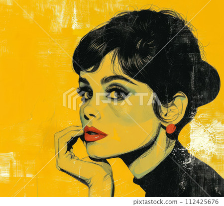 Vintage illustration of a glamorous young woman with copy space for text 112425676