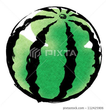 One-point illustration of summer tropical fruits: whole watermelon 112425906