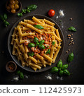 Top view of pasta with tomato sauce. AI generated. 112425973