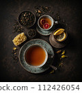 Top view of cup of black tea with citrus. AI generated. 112426054