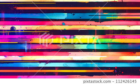 Watercolor illustration with colorful and vivid horizontal lines on a black background "AI generated image" 112426145