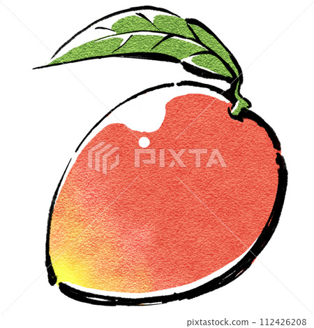 One-point illustration of summer tropical fruits: Mango with leaves 112426208