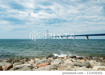 The great belt bridge, Storebelt in Denmark, connecting Zealand with Funen. The great belt bridge, Storebelt in Denmark, connecting Zealand with Funen. 112426302