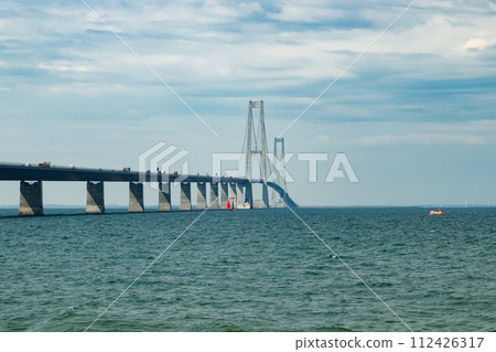 The great belt bridge, Storebelt in Denmark, connecting Zealand with Funen. The great belt bridge, Storebelt in Denmark, connecting Zealand with Funen. 112426317