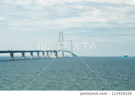The great belt bridge, Storebelt in Denmark, connecting Zealand with Funen. The great belt bridge, Storebelt in Denmark, connecting Zealand with Funen. 112426320