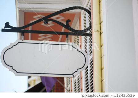 Street signboard mockup on modern city building  112426529