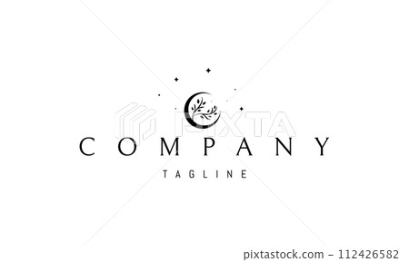 A vector logo with an abstract image of the moon on a background of stars with a growing tree. 112426582