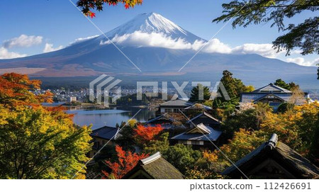 Mt. Fuji seen from autumn leaves 112426691