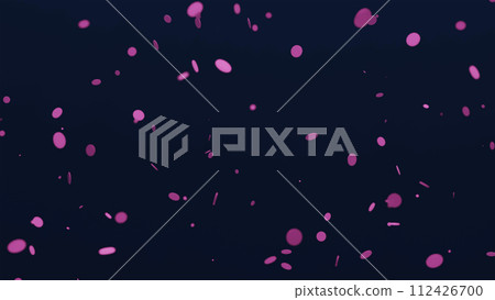 falling glowing pink coins against dark background, 3d render falling glowing pink coins against dark background, 3d render 112426700