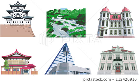 Aomori tourist destination illustration icon collection 112426916