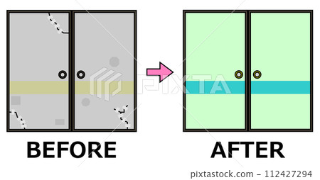Illustration of renovating an old and tattered sliding door to make it beautiful 112427294