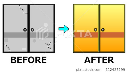 Illustration of renovating an old and tattered sliding door to make it beautiful 112427299