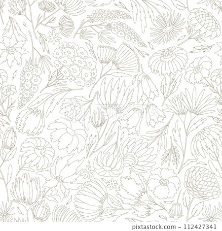 Floral doodle seamless pattern with wild flowers Floral doodle seamless pattern with wild flowers 112427341