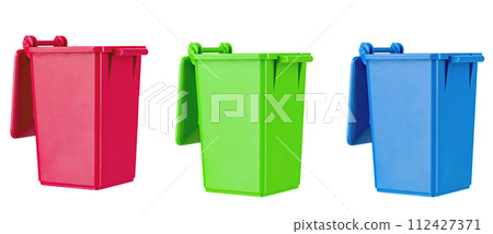 Set large plastic bin isolated on white background. Set large plastic bin isolated on white background. 112427371