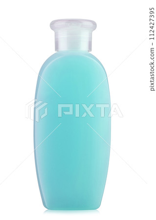 Shampoo in a plastic bottle isolated on a white background. Shampoo in a plastic bottle isolated on a white background. 112427395