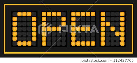 Orange color led banner in word open on black background Orange color led banner in word open on black background 112427705