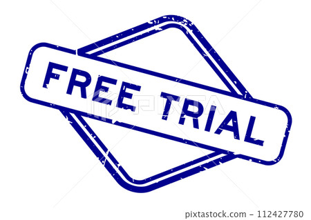 Grunge blue free trial word rubber seal stamp on white background 112427780