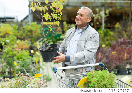Caucasian man choosing sprouts in garden center 112427917
