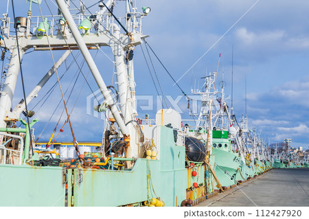 Fishing boats parked at Hachinohe fishing port in Aomori Prefecture Fishing boats parked at Hachinohe fishing port in Aomori Prefecture 112427920