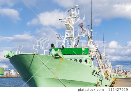 Fishing boats parked at Hachinohe fishing port in Aomori Prefecture Fishing boats parked at Hachinohe fishing port in Aomori Prefecture 112427929