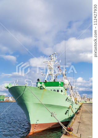 Fishing boats parked at Hachinohe fishing port in Aomori Prefecture Fishing boats parked at Hachinohe fishing port in Aomori Prefecture 112427930