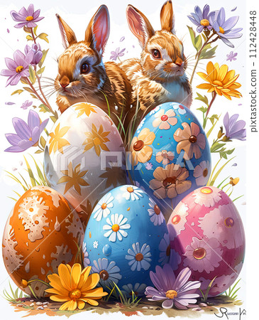 Easter eggs springtime  illustration 112428448