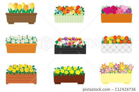花盆裡可愛的黃色花朵的插圖集 花盆裡可愛的黃色花朵的插圖集 112428736