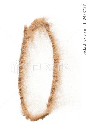 0 zero English number made of Sand explosion with 0 English number scattered, space for text. Concept of Flying sand particle object to shape in air. White background Isolated throwing element object 0 zero English number made of Sand explosion with 0 English number scattered, space for text. Concept of Flying sand particle object to shape in air. White background Isolated throwing element object 112428737
