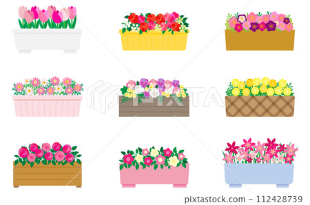 花盆裡可愛的粉紅色花朵的插圖集 112428739