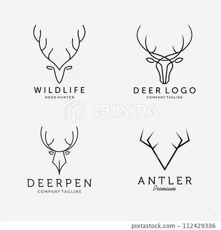 Set of Line Art Deer Hunt Logo Vector Illustration Design Icon Simple Sign 112429386
