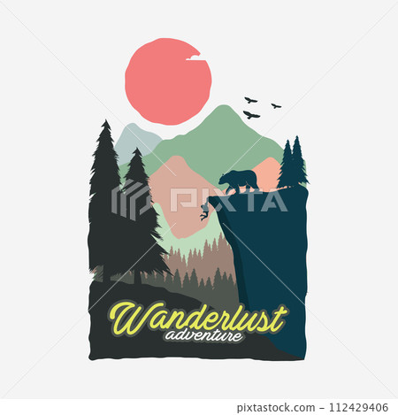Wanderlust Adventure Vintage Poster Illustration Design, Travel Poster Design, Climbing Poster, Outdoor Wanderlust Adventure Vintage Poster Illustration Design, Travel Poster Design, Climbing Poster, Outdoor 112429406
