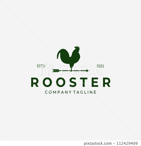 Weathervane Rooster Vintage Logo Vector Design Illustration, Rooster Icon, Farm Fresh, Livestock Company 112429409