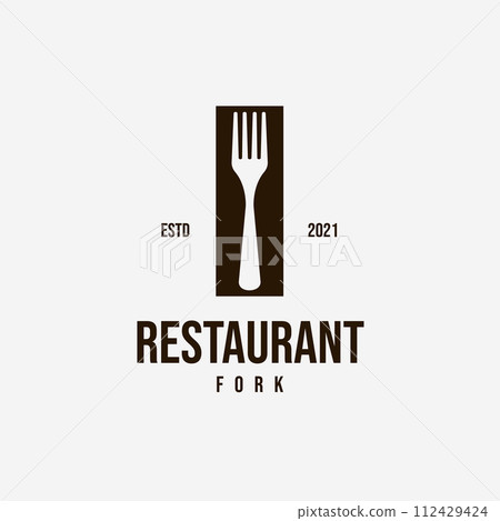 Fork or Cutlery Clever Logo Vintage Illustration Design Vector, Restaurant Logo Minimalist, Simple Bistro Logo Fork or Cutlery Clever Logo Vintage Illustration Design Vector, Restaurant Logo Minimalist, Simple Bistro Logo 112429424