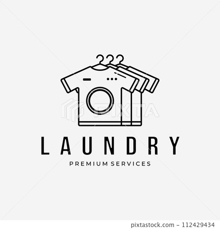 T-Shirts Logo Vector Design Line Art Illustration, Laundry Business, Dry and Cleaning 112429434