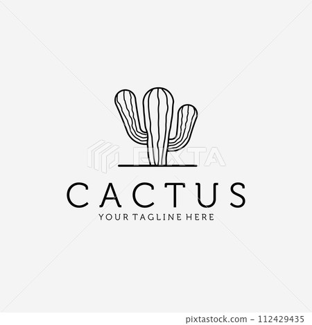 Desert Cactus Logo Vector Design Vintage Illustration Line Art 112429435