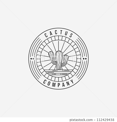 Desert Cactus Logo Vector Design Vintage Illustration Line Art 112429438