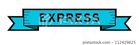 Ribbon label banner with word express in blue color on white background 112429625