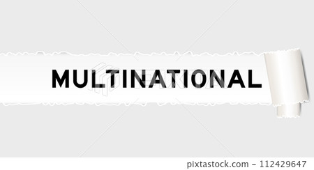 Ripped gray paper background that have word multinational under torn part 112429647