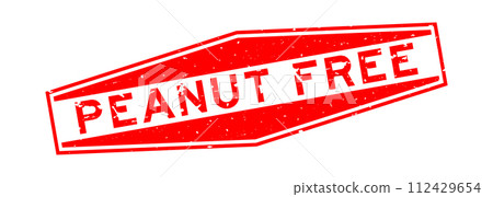 Grunge red peanut free word hexagon rubber seal stamp on white background 112429654