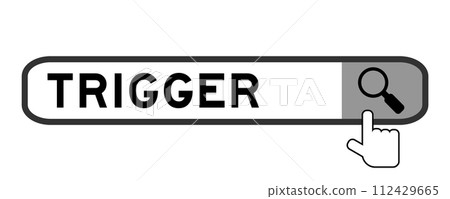 Search banner in word trigger with hand over magnifier icon on white background 112429665