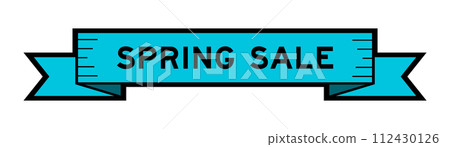 Ribbon label banner with word spring sale in blue color on white background Ribbon label banner with word spring sale in blue color on white background 112430126