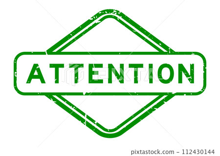 Grunge green attention word rubber seal stamp on white background 112430144