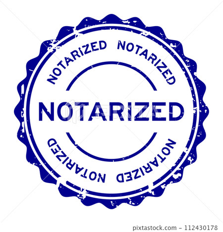 Grunge blue notarized word round rubber seal stamp on white background 112430178
