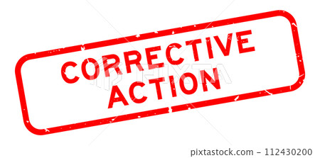 Grunge red corrective action word square rubber seal stamp on white background 112430200