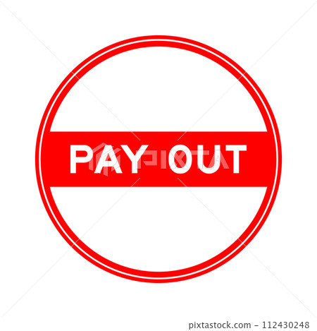 Red color round seal sticker in word pay out on white background Red color round seal sticker in word pay out on white background 112430248