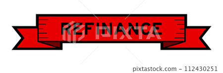 Ribbon label banner with word refinance in red color on white background 112430251