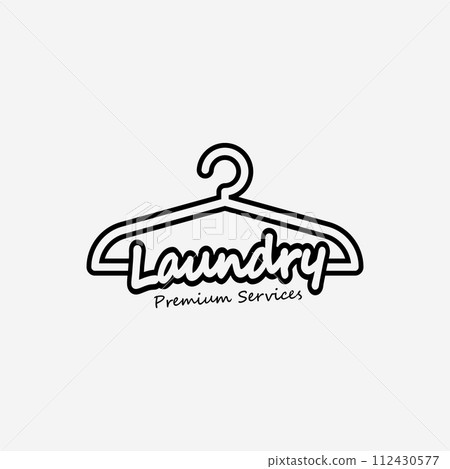 Hanger Laundry Line Art Logo Vector Design Illustration, Laundry Business, Minimalist Logo 112430577