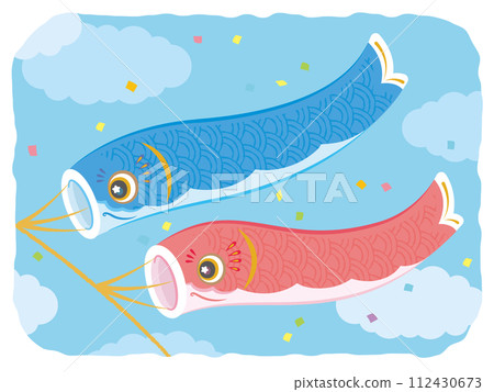 Carp streamer swimming in the blue sky (vertical) 112430673