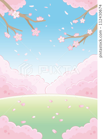 Spring landscape with dancing cherry blossom petals (vertical) Spring landscape with dancing cherry blossom petals (vertical) 112430674